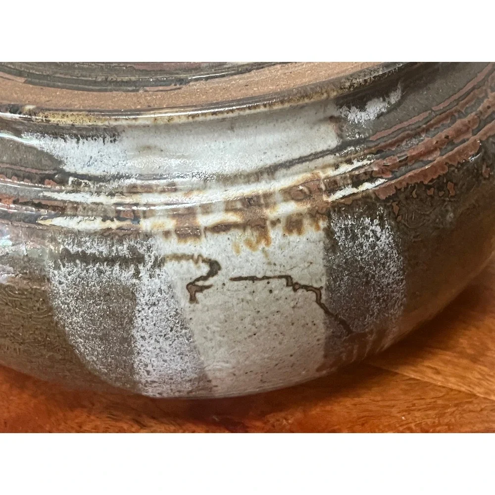 Artisan Studio Pottery Lidded Casserole Dish Hand Thrown Stoneware Brown Tan‎